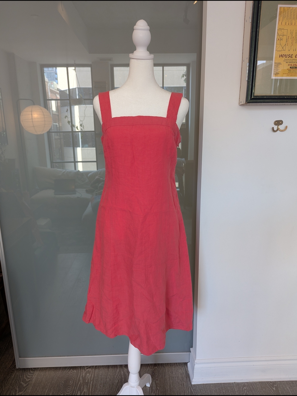 Eileen Fisher Red Square-Neck Linen Midi Dress